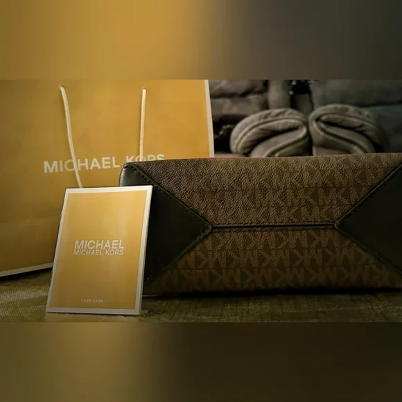 Michael Kors Cece Medium Logo Mixed-Media Convertible Black & Red Studded Bag - Picture 13 of 15